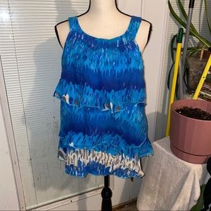 layered top royal blue, turquoise white & gray